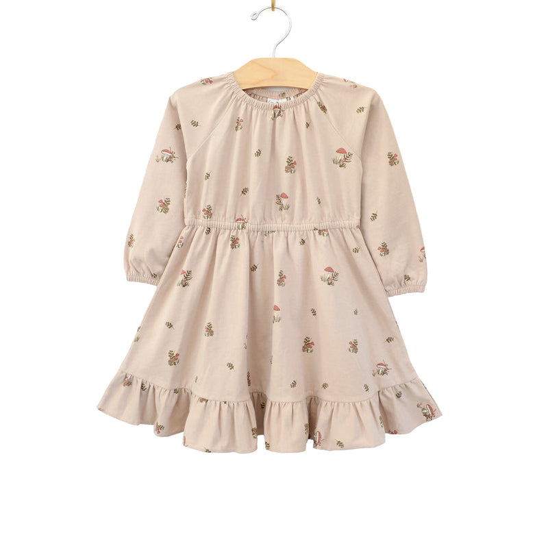 Raglan Ruff Dress - Blush Mushrooms