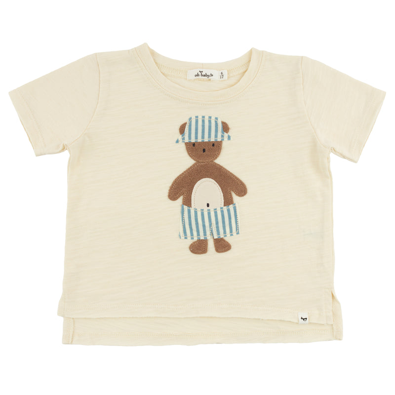 Raw Edge Short Sleeve T-Shirt - Beach Bear Applique (6-12Mo)