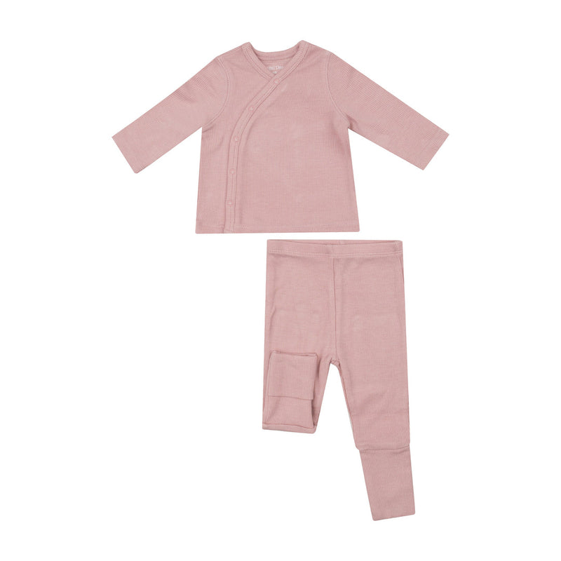 Rib Take Me Home Set with Roll Over Cuff Pant - Silver Pink Solid