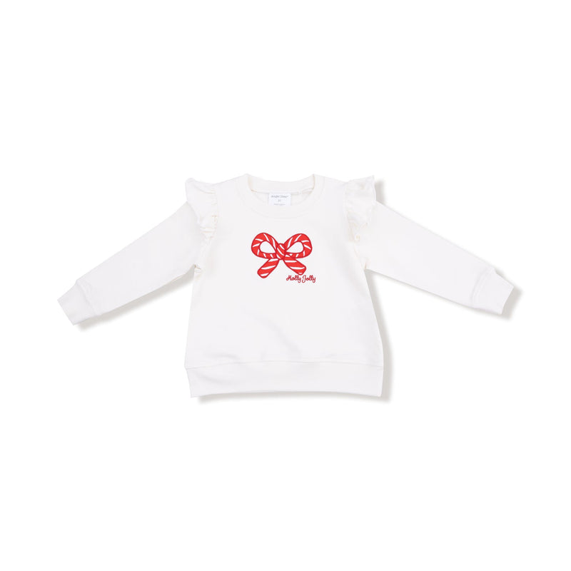 Ruffle Sweatshirt - Candy Cane Bow Holly Jolly
