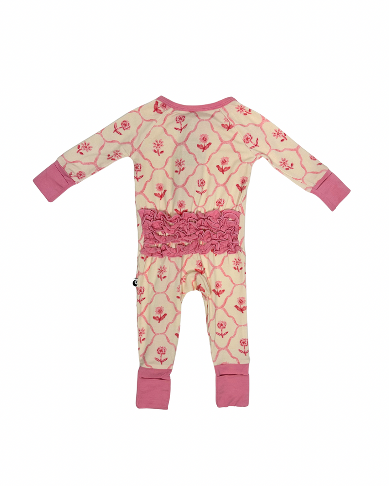 Ruffle Zipper Footie Pajamas - Blush & Bloom