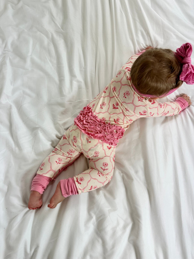 Ruffle Zipper Footie Pajamas - Blush & Bloom