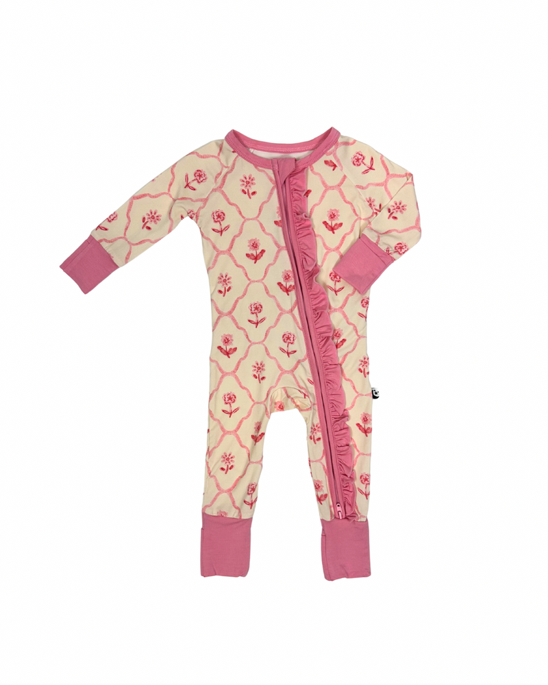 Ruffle Zipper Footie Pajamas - Blush & Bloom