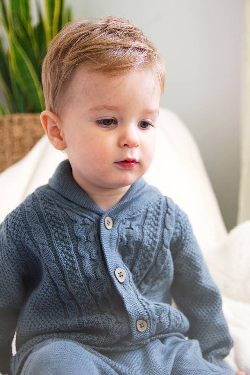 Shawl Collar Cable Knit Baby Cardigan Sweater (Organic) / Stone