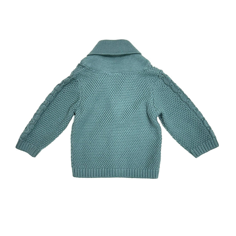 Shawl Collar Cable Knit Baby Cardigan Sweater (Organic) / Teal Blue