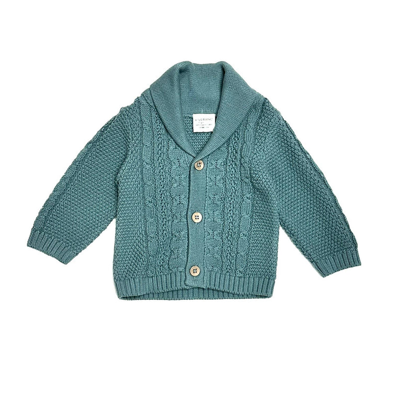 Shawl Collar Cable Knit Baby Cardigan Sweater (Organic) / Teal Blue