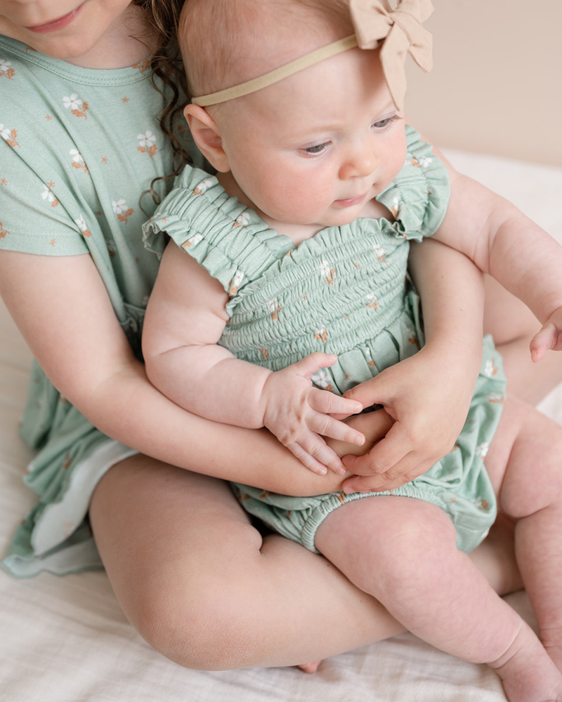Shiloh Smocked Romper - Seafoam Floral