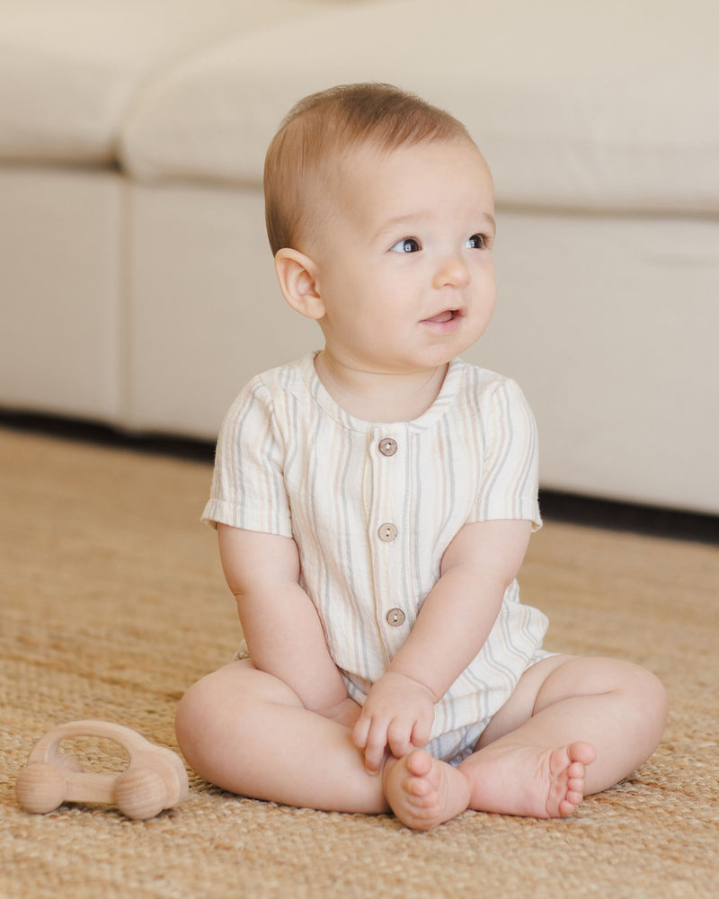 Short Sleeve Woven Romper || Summer Stripe (18-24Mo)