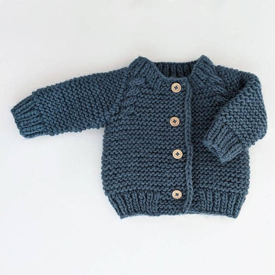 Slate Garter Stitch Cardigan Sweater-Wee Bee Baby Boutique