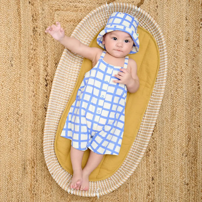 Sorrento - Blue Checker Jersey Baby Dungaree Jumpsuit (12-18Mo, 18-24Mo)