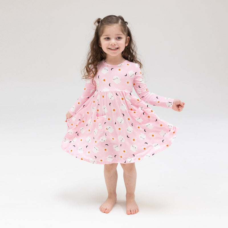 Spooky Ghost - Twirly Long Sleeve Dress (18-24mo)