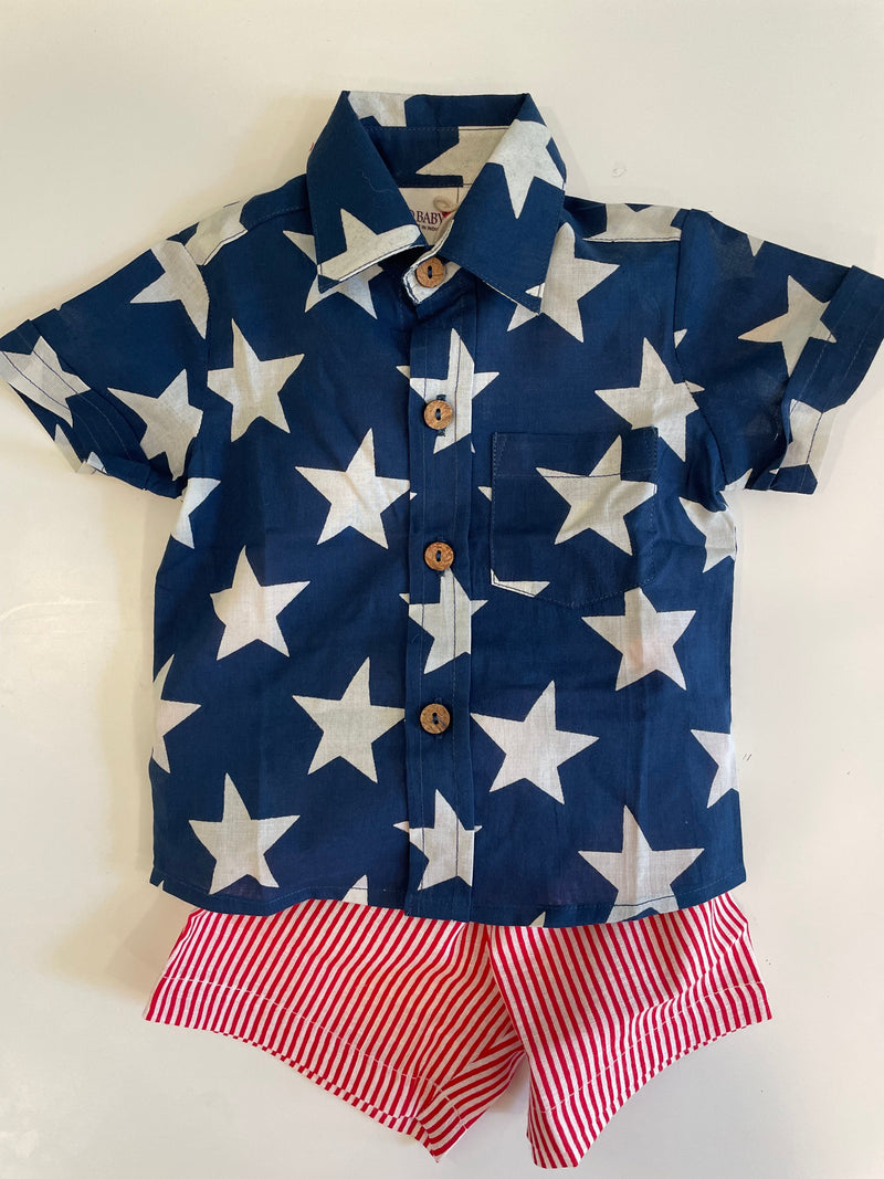 Stars and Stripes Polo Shirt & Short Set (3-6 Mo)