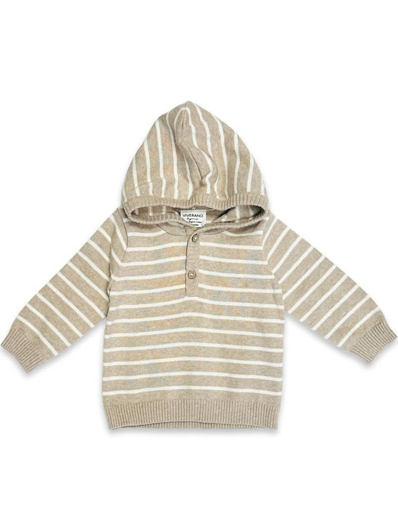 Stripe Hooded Baby Knit Pullover Tan