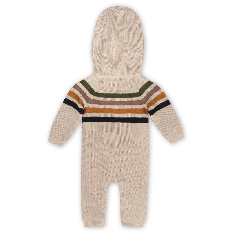 Stripe Hooded Chunky Sweater Knit Baby Jumpsuit (Organic): 0-3M / Stone