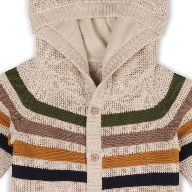 Stripe Hooded Chunky Sweater Knit Baby Jumpsuit (Organic): 0-3M / Stone