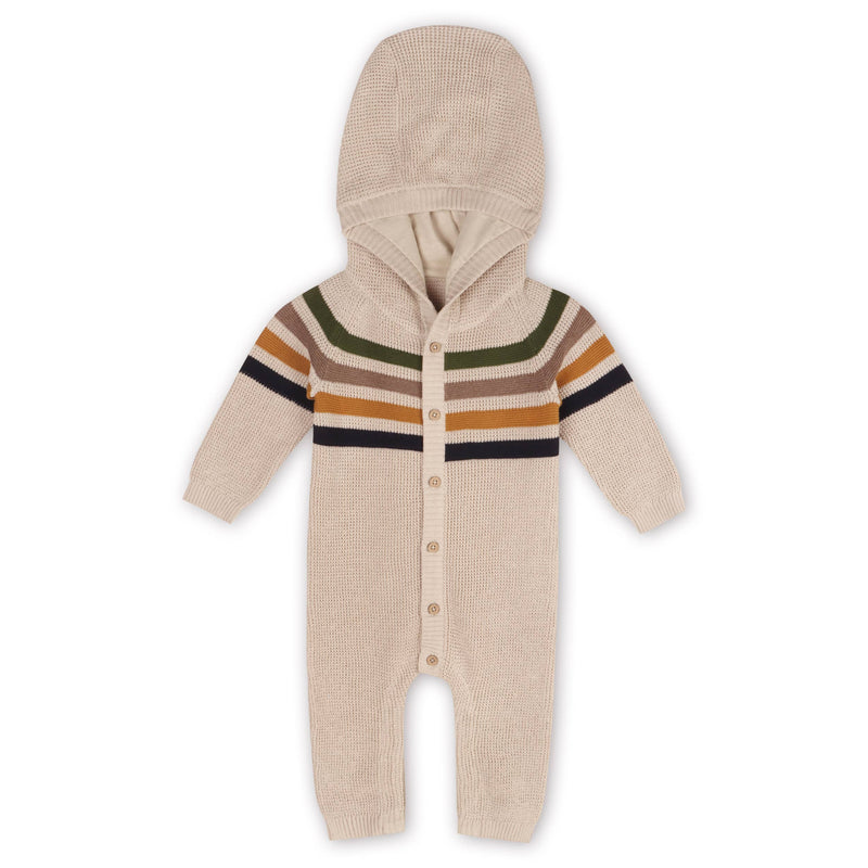 Stripe Hooded Chunky Sweater Knit Baby Jumpsuit (Organic): 0-3M / Stone