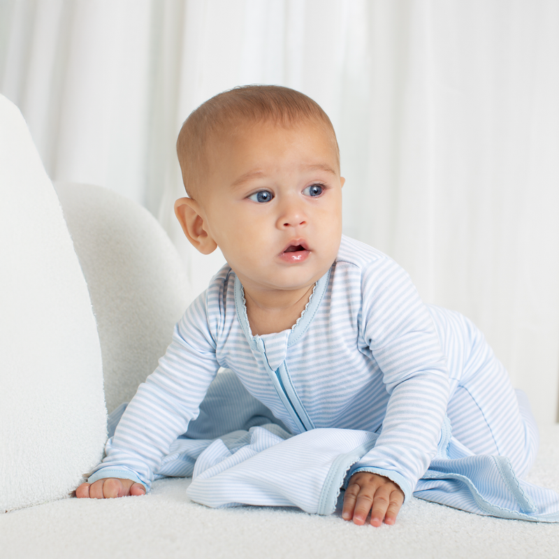 Striped Zipper Footie - Blue Stripe