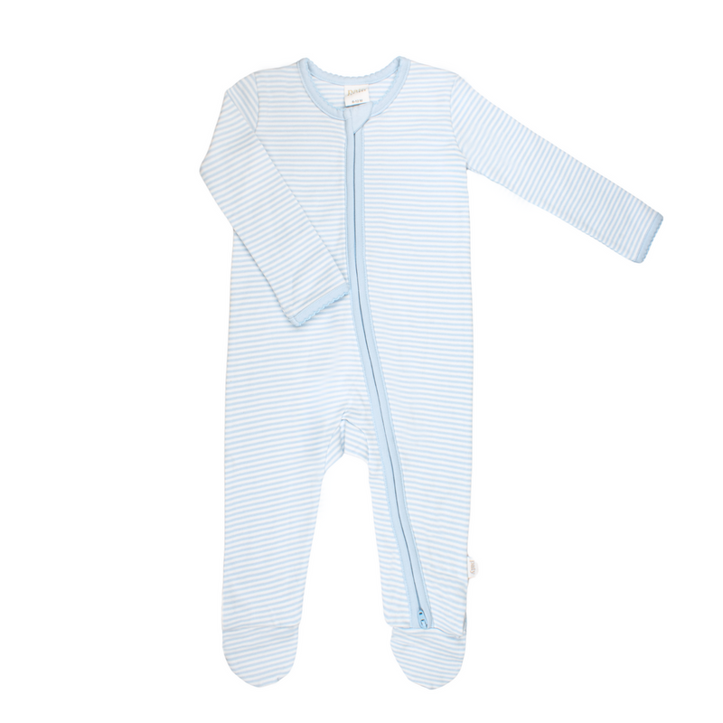 Striped Zipper Footie - Blue Stripe
