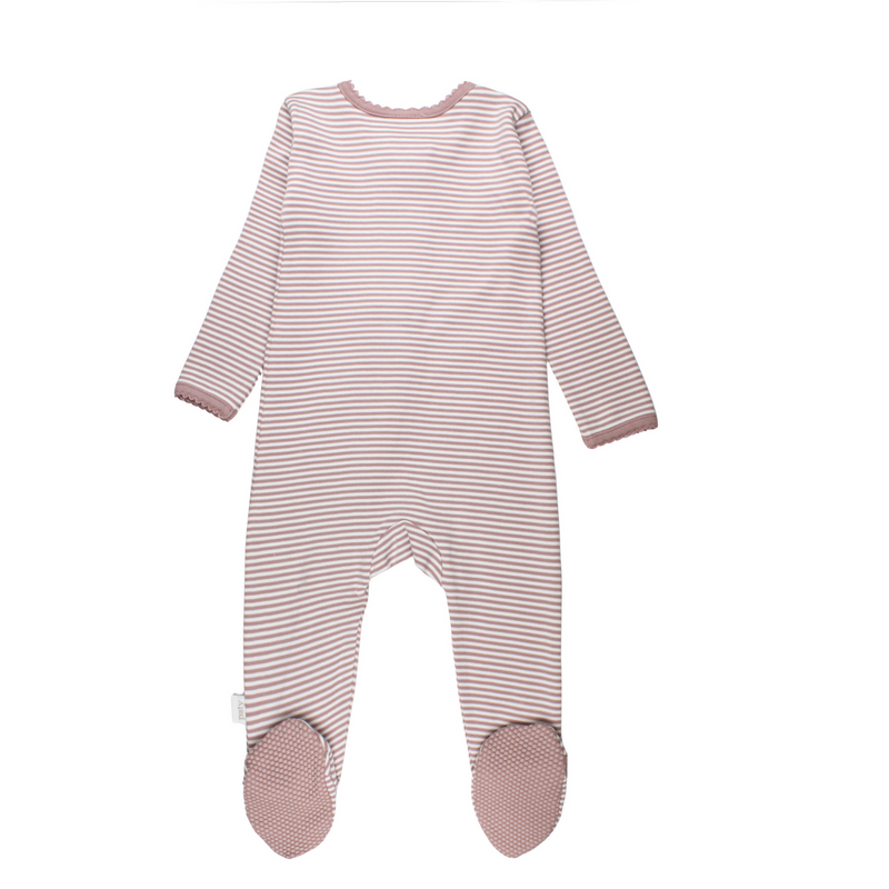 Striped Zipper Footie - Mauve Stripe