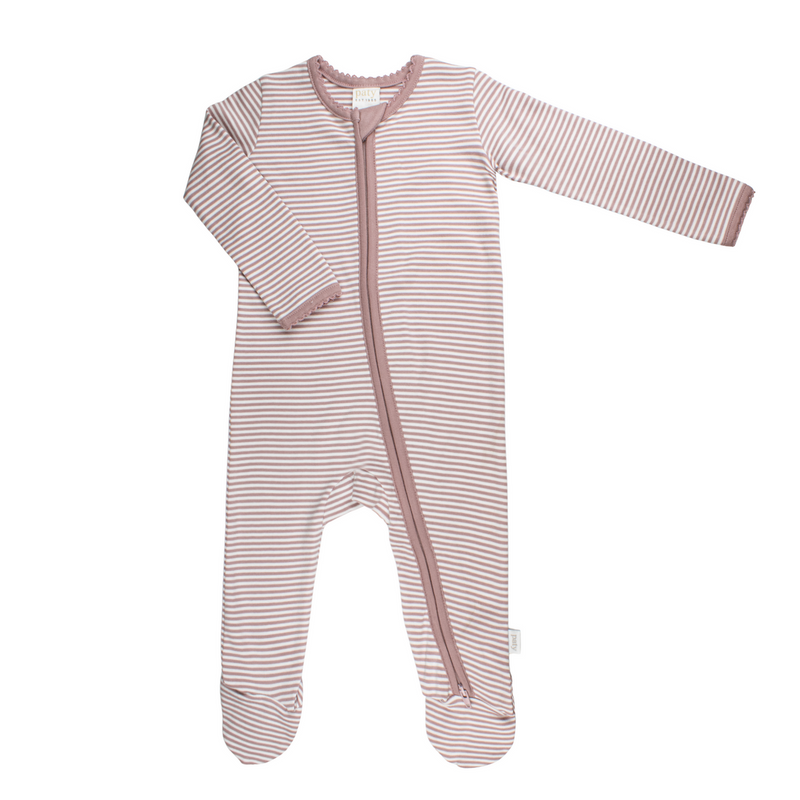 Striped Zipper Footie - Mauve Stripe