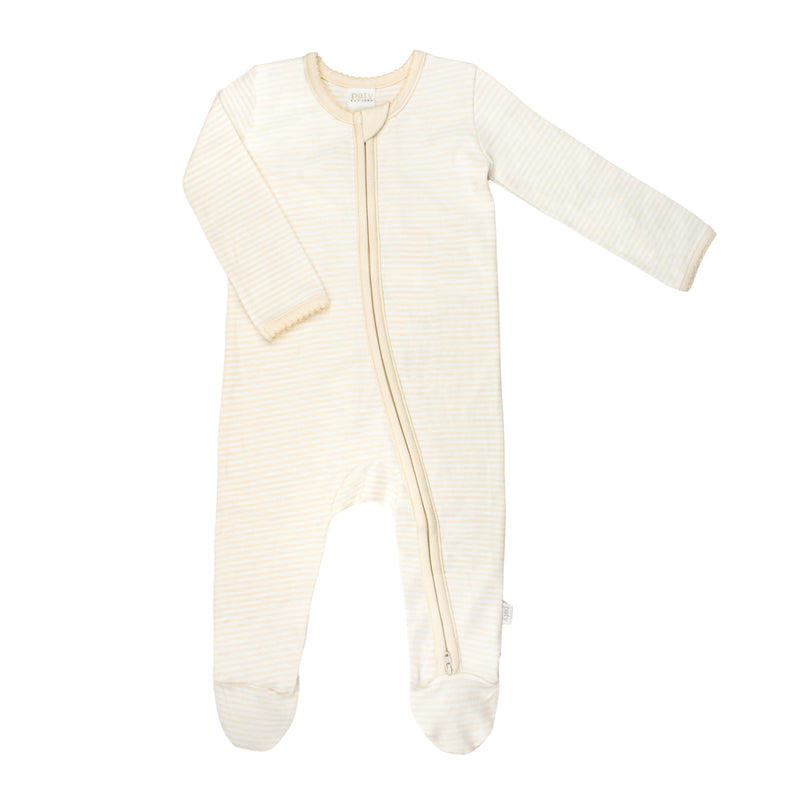 Striped Zipper Footie - Oatmeal Stripe