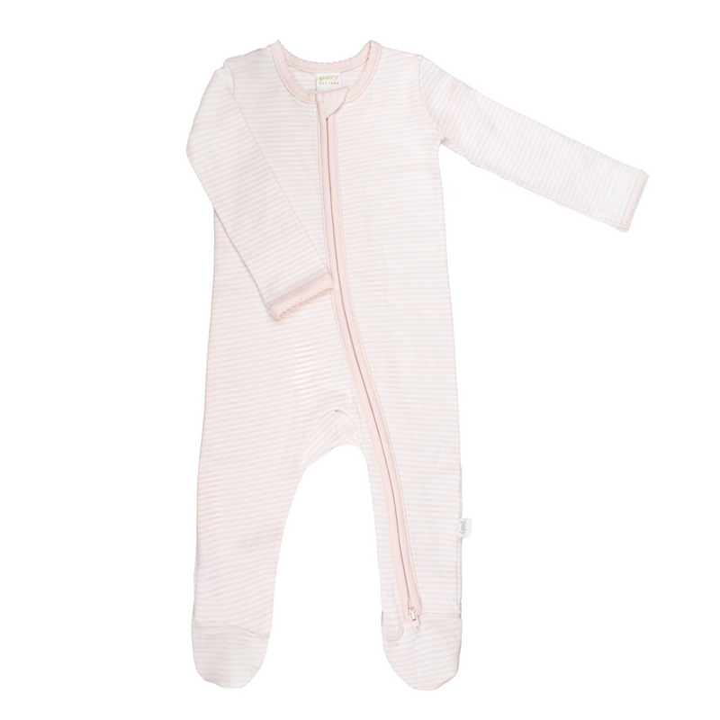 Striped Zipper Footie - Pink Stripe