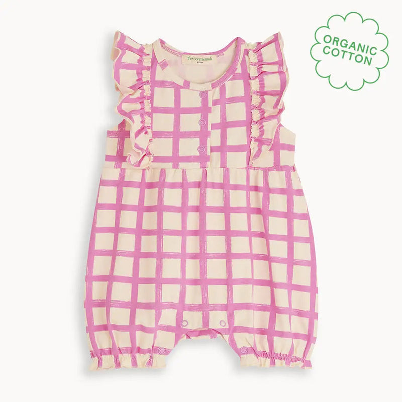 Sundae - Pink Checker Jersey Baby Frill Bubble Romper (18-24Mo)
