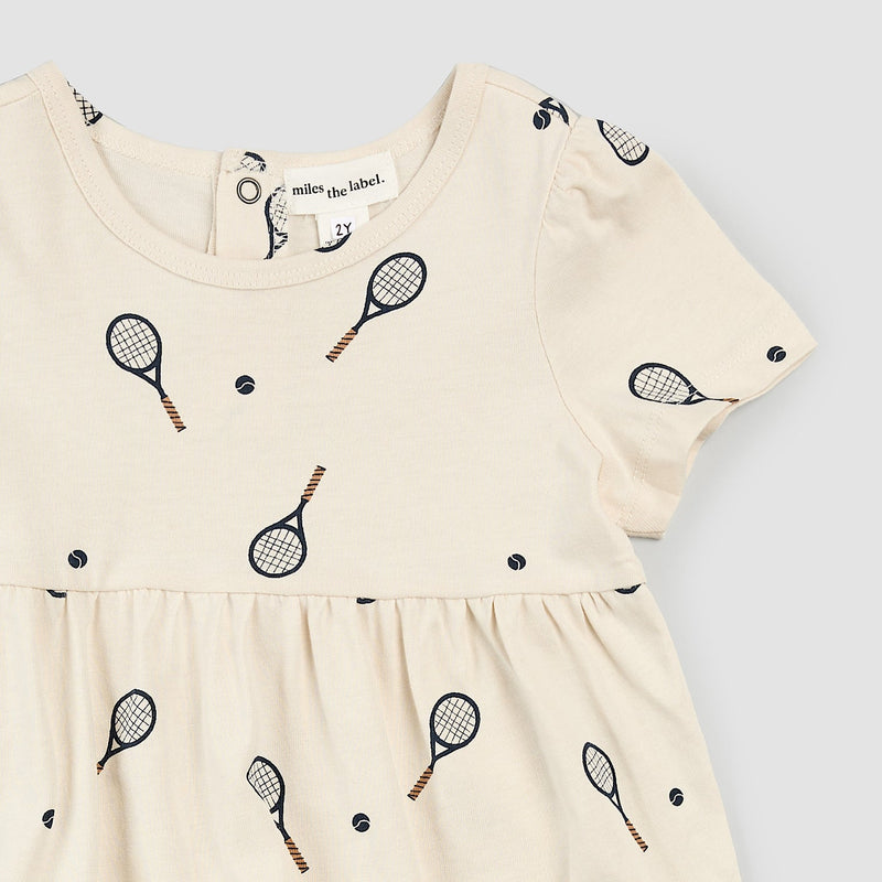 Tennis Racquet Print on Birch Tiered Jersey Dress (5Y, 6Y)