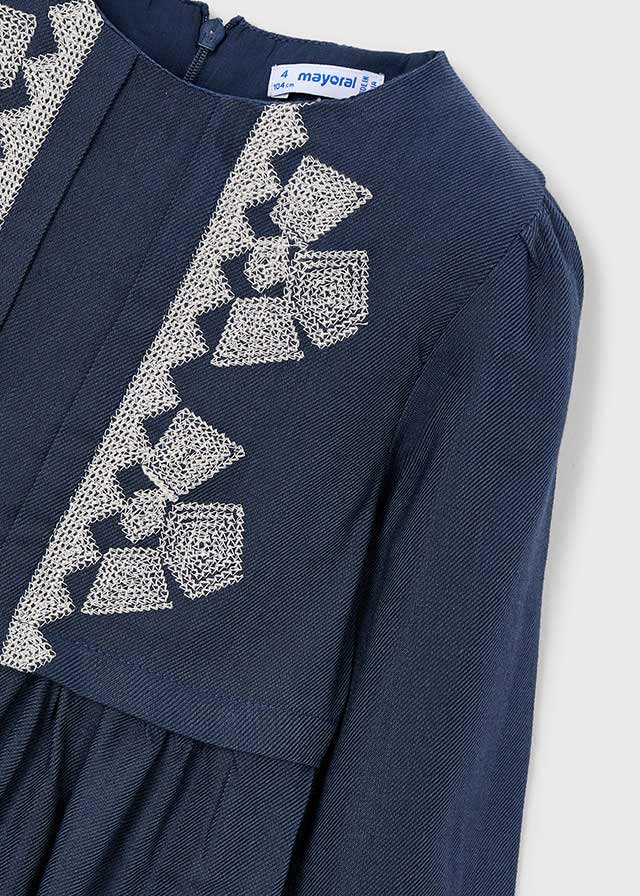 Toddler Girl Embroidered Dress - Navy