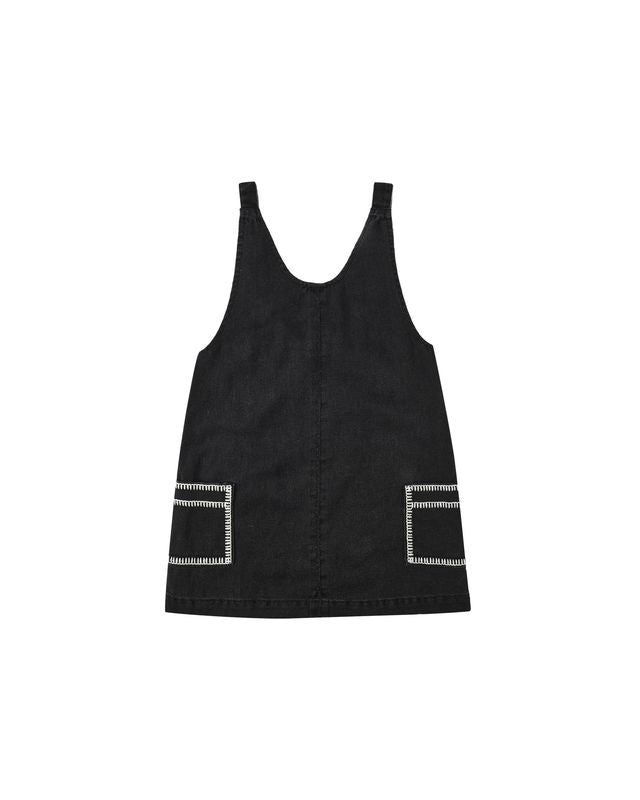 V-Neck Overall Dress || Washed Black (4-5Y, 6-7Y)