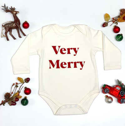 Very Merry Holiday Long Sleeve Baby Onesie