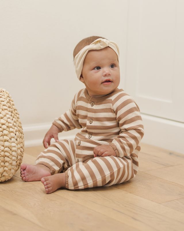 Waffle Long Sleeve Jumpsuit || Harvest Stripe (12-18mo, 18-24mo)