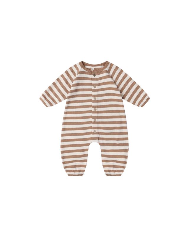 Waffle Long Sleeve Jumpsuit || Harvest Stripe (12-18mo, 18-24mo)