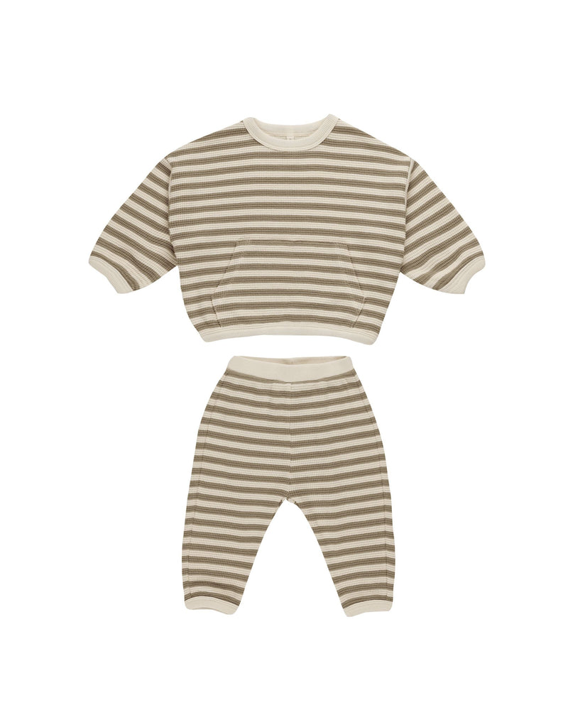 Waffle Slouch Set || Olive Stripe (4-5Y)