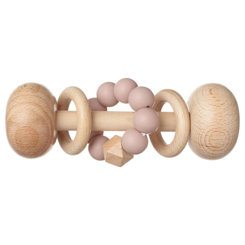 Wooden Rattle Toy with Silicone Beads - Blush