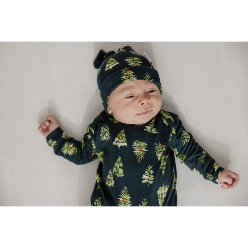 Emerald Green Christmas Trees Bamboo Knotted Infant Beanie-Wee Bee Baby Boutique