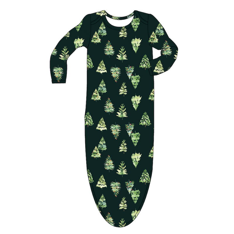 Emerald Green Christmas Trees Holiday Bamboo Knotted Gown-Wee Bee Baby Boutique