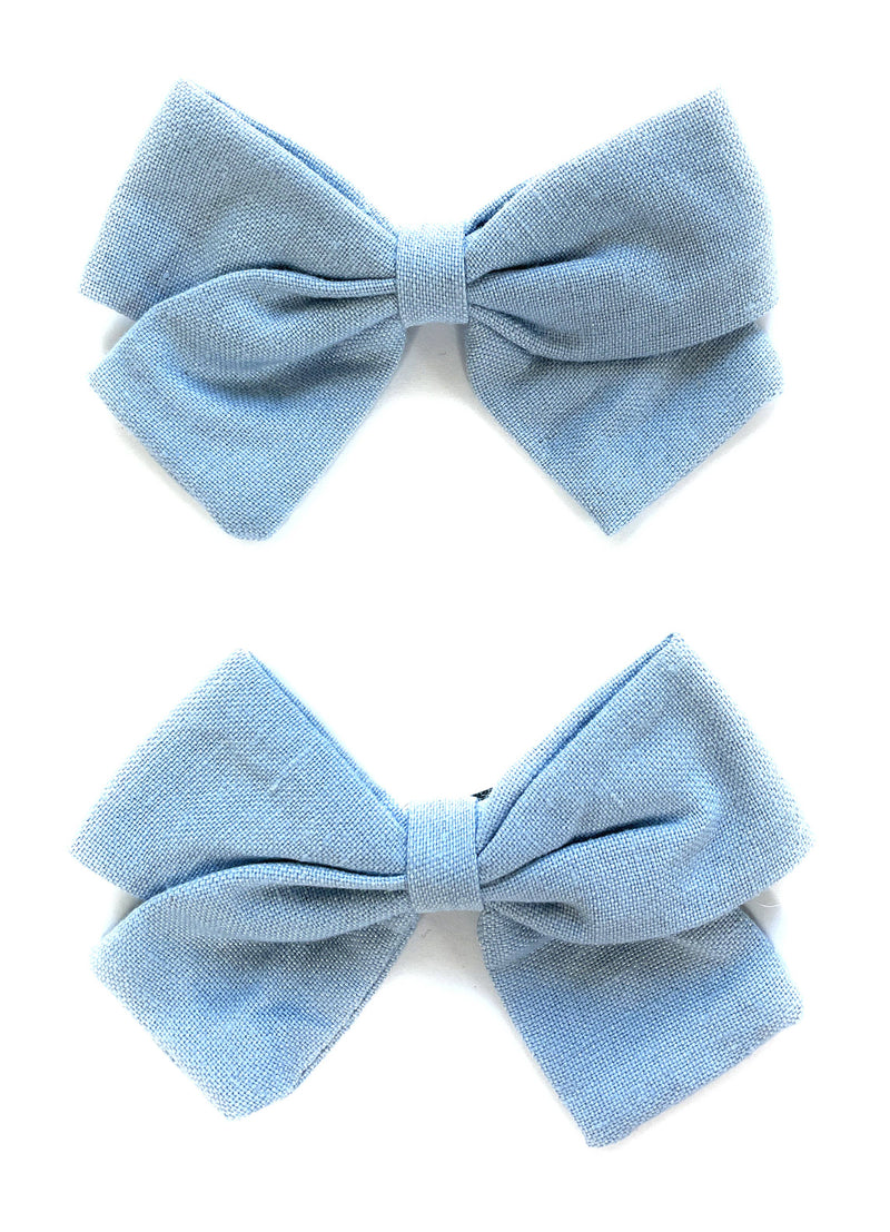 Emma Fabric Pigtail Bows - Alligator Pinch Clip - Blue Bell