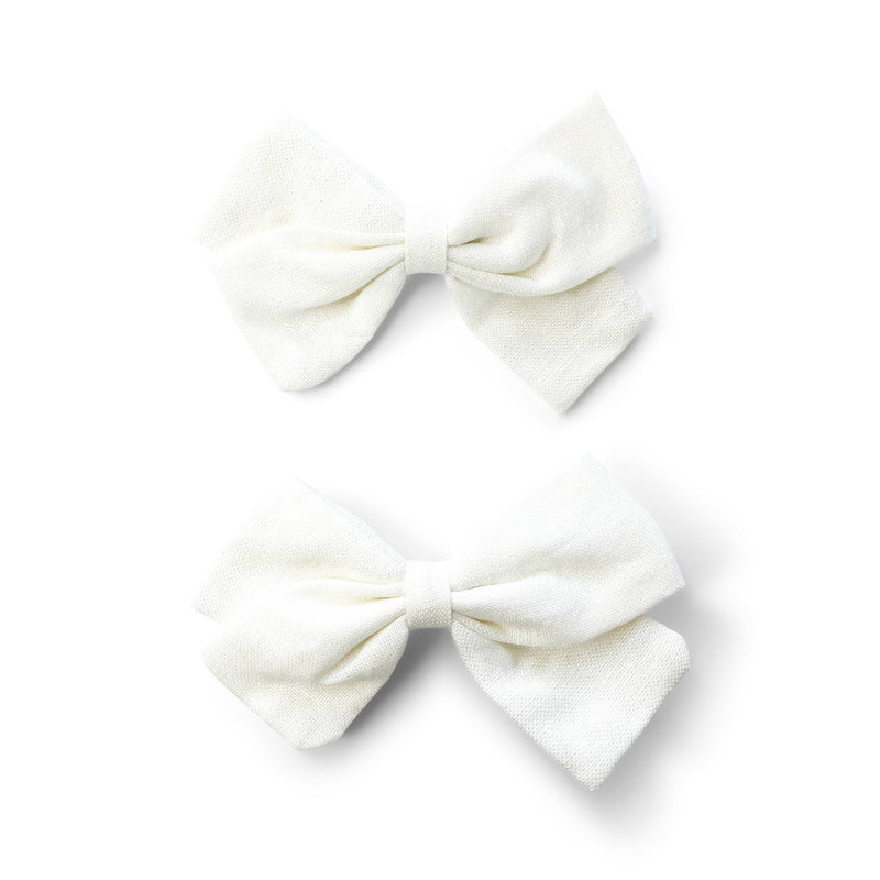 Emma Fabric Pigtail Bows - Alligator Pinch Clip - White