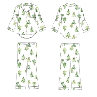 Ivory Christmas Trees Bamboo Women's Luxe Lounge Set