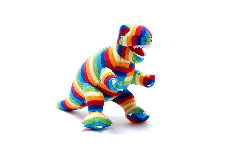 Knitted Bold Stripe T-Rex Dinosaur Plush Toy-Wee Bee Baby Boutique