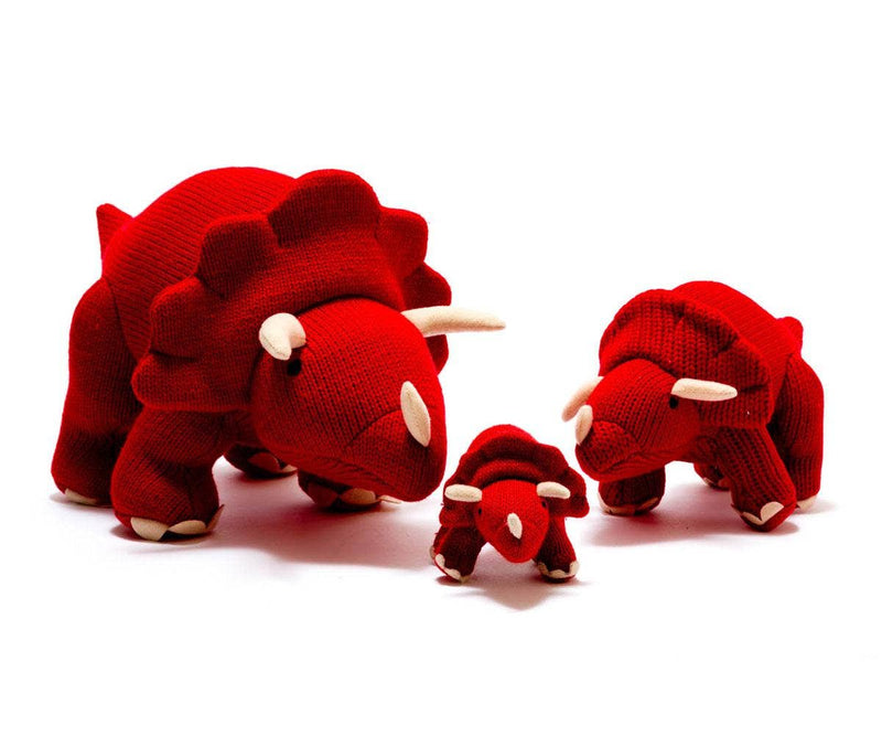 Knitted Large Red Triceratops Dinosaur Plush Toy-Wee Bee Baby Boutique