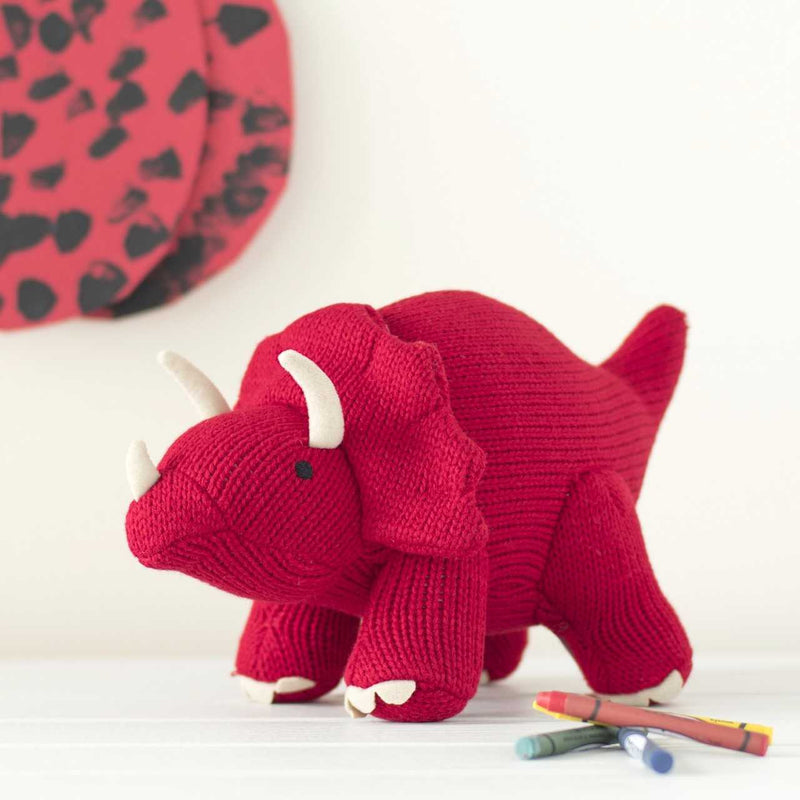 Knitted Large Red Triceratops Dinosaur Plush Toy