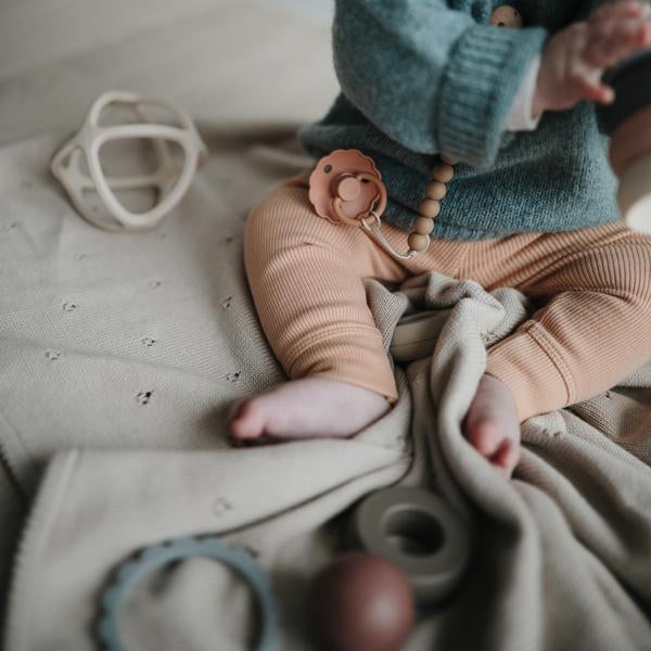 Mushie Knitted Pointelle Baby Blanket (Gray Melange)