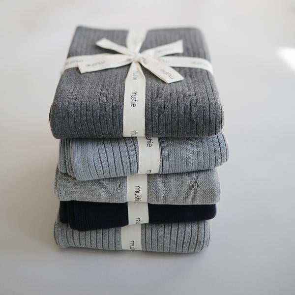 Mushie Knitted Ribbed Baby Blanket (Smoke)