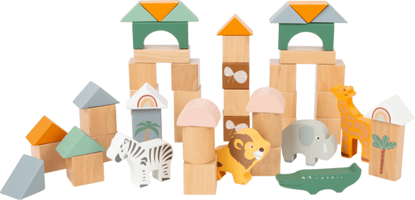 Small Foot Pastel Building Blocks Safari Theme 50-Piece Playset