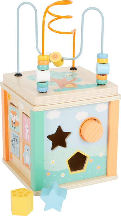 Small Foot Wooden Toys Pastel Motor Skills 5-in-1 Activity Cube Designed for Children Ages 12+ Months-Wee Bee Baby Boutique