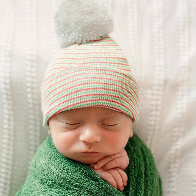 ilybean Spearmint Candy Cane Striped Hat with White Pom Pom - Wee Bee Baby Boutique