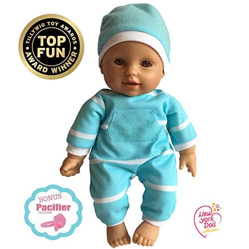 The New York Doll Collection 11" Doll Striped W/ Pacifier - Blue