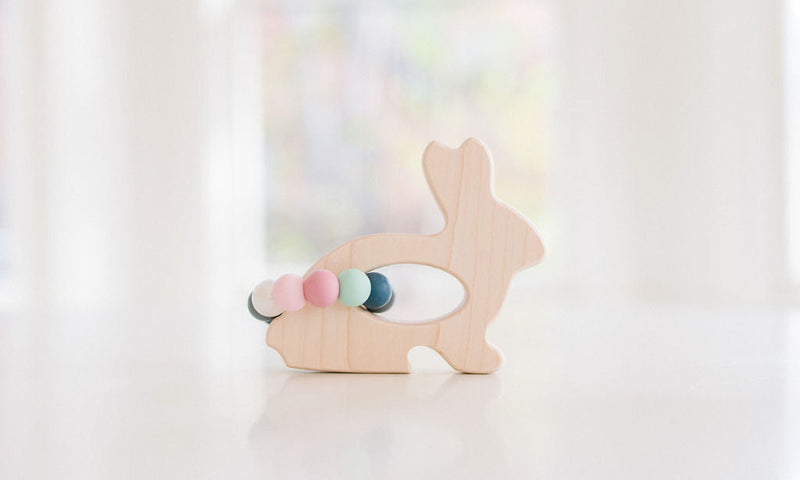 Wooden Bunny Teether and Grasping Toy-Wee Bee Baby Boutique